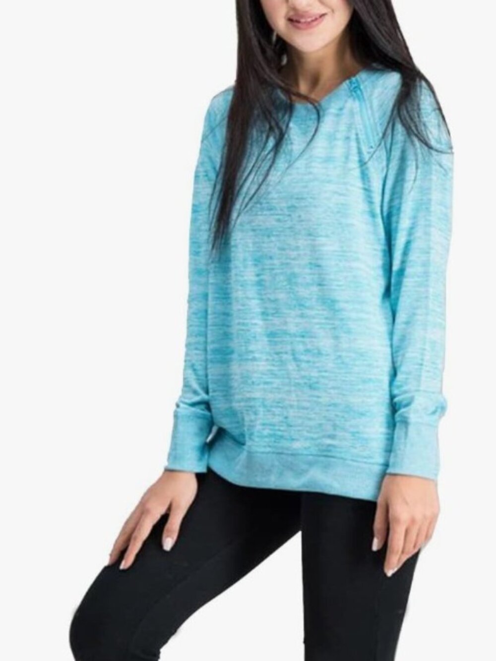 Gerry Women's Asymmetrical Zip Neck Long Sleeve Shirt Aqua Blue Size Large